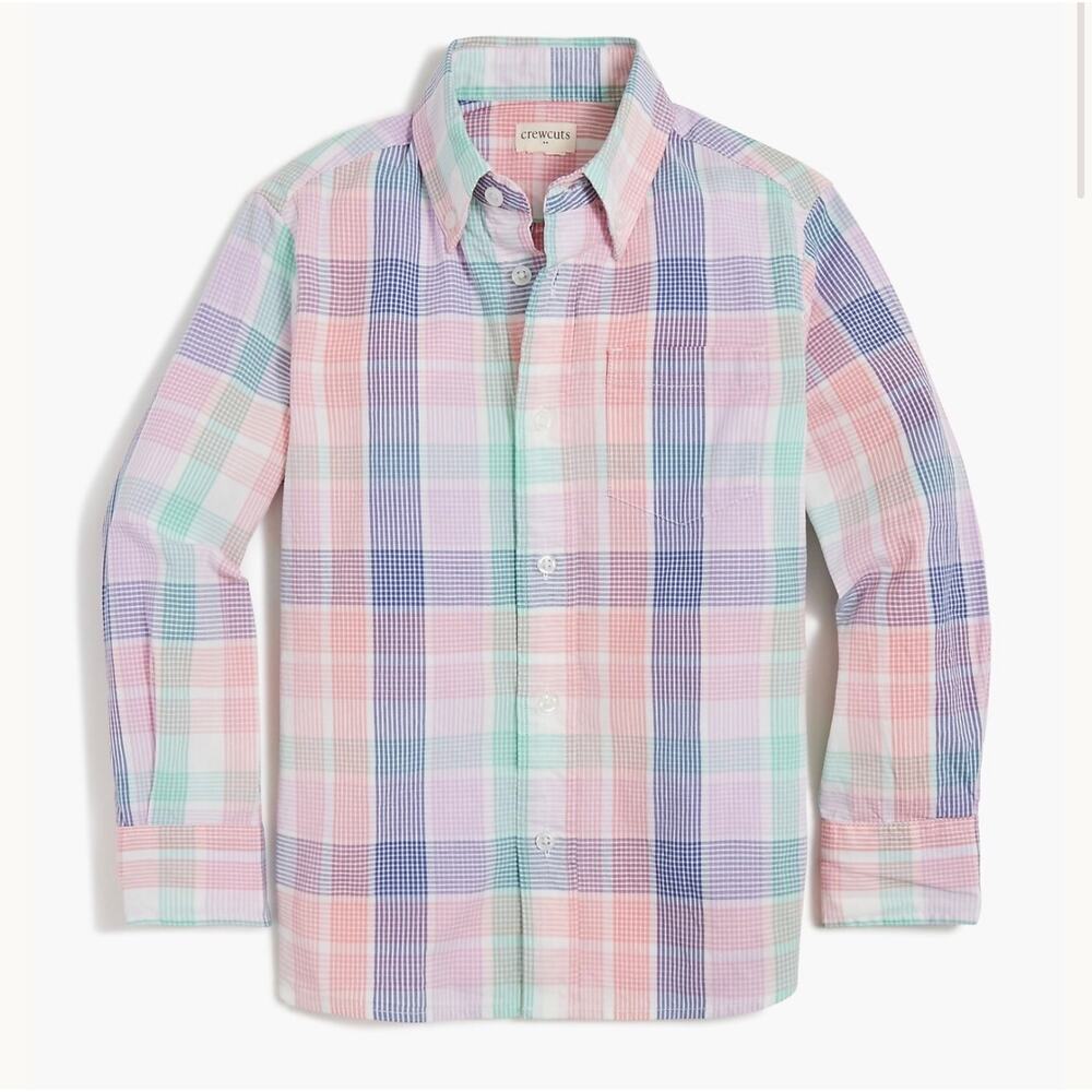 Crewcuts Boys' Noble Peri Multi Plaid Washed Button Shirt